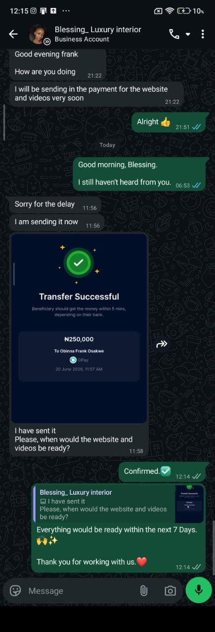 Blessing testimonial screenshot